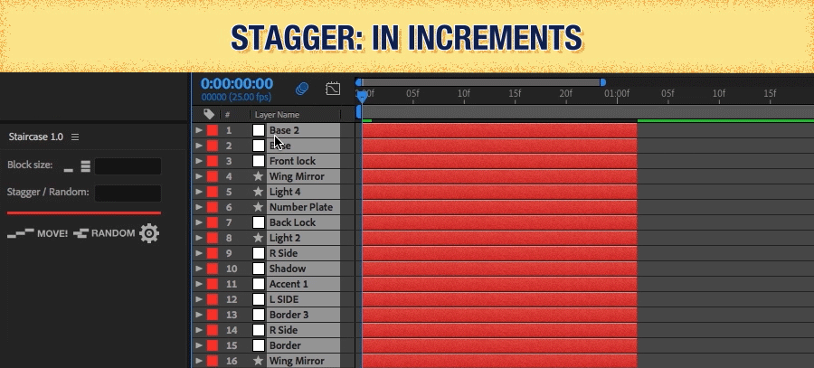 Staircase — stagger in increments